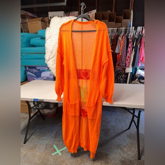Orange Love Peace Knit Cover-Up Cardigan Size 2XL - Picture 4 of 7